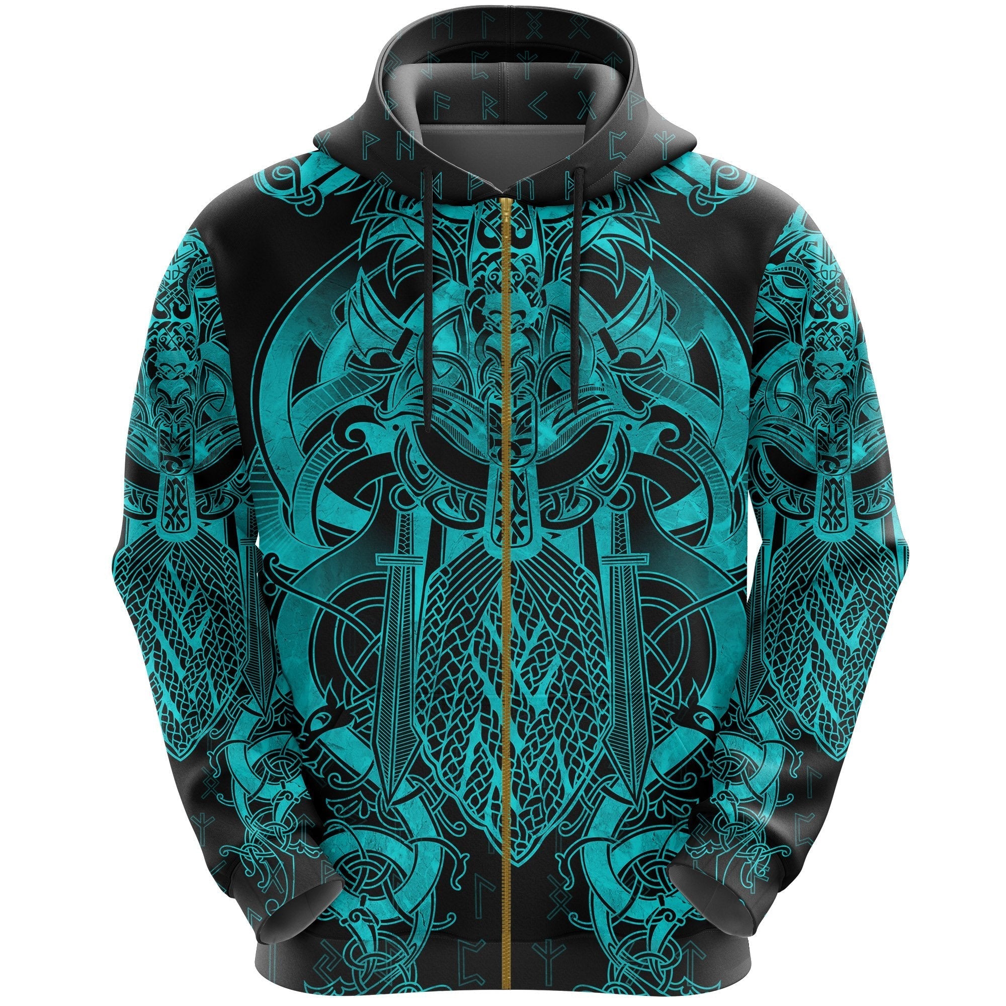 Viking Fenrir and Tyr Tattoo Zip Hoodie Blue Version RLT12 - Wonder Print Shop