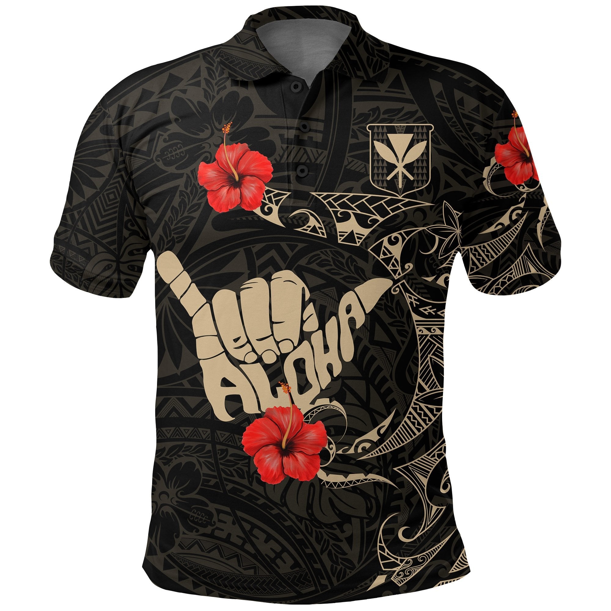 Hawaii Shaka Polo Shirt, Aloha Hibiscus Golf Shirt - Wonder Print Shop