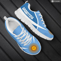 Blue Argentina active sneakers with white laces, sun logo, white sole