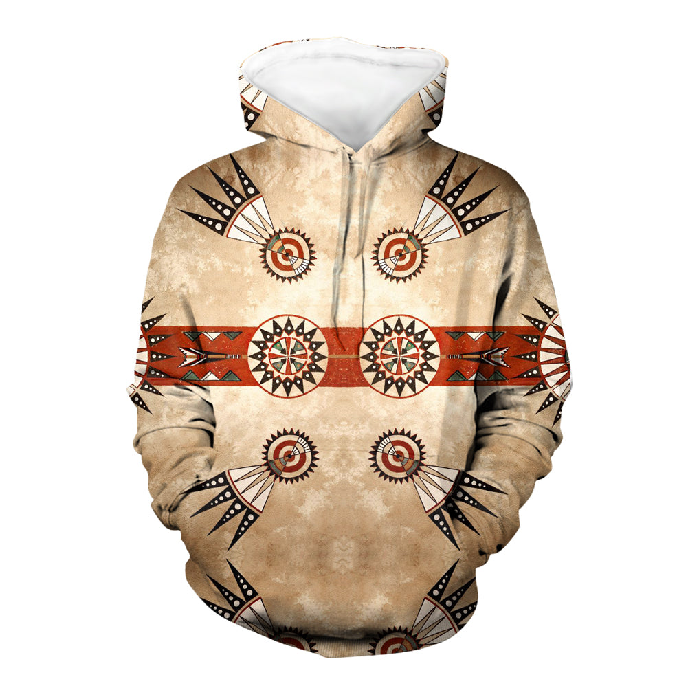 Multicolor drumhead Native pattern pullover hoodie, hood and front pocket