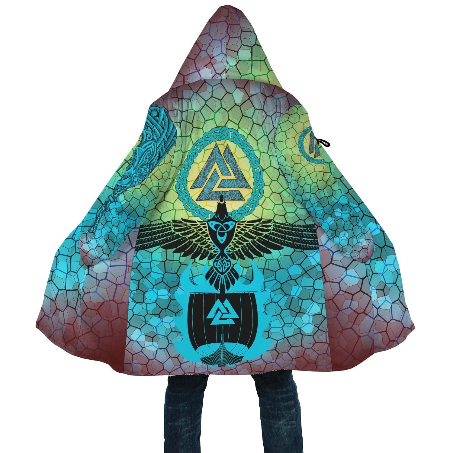 viking-cloak-raven-of-odin-and-drakkar-on-fire-on-vignette-cyan-valknut