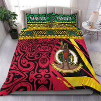 Green Vanuatu duvet bedding set with red/yellow crest and tribal pattern