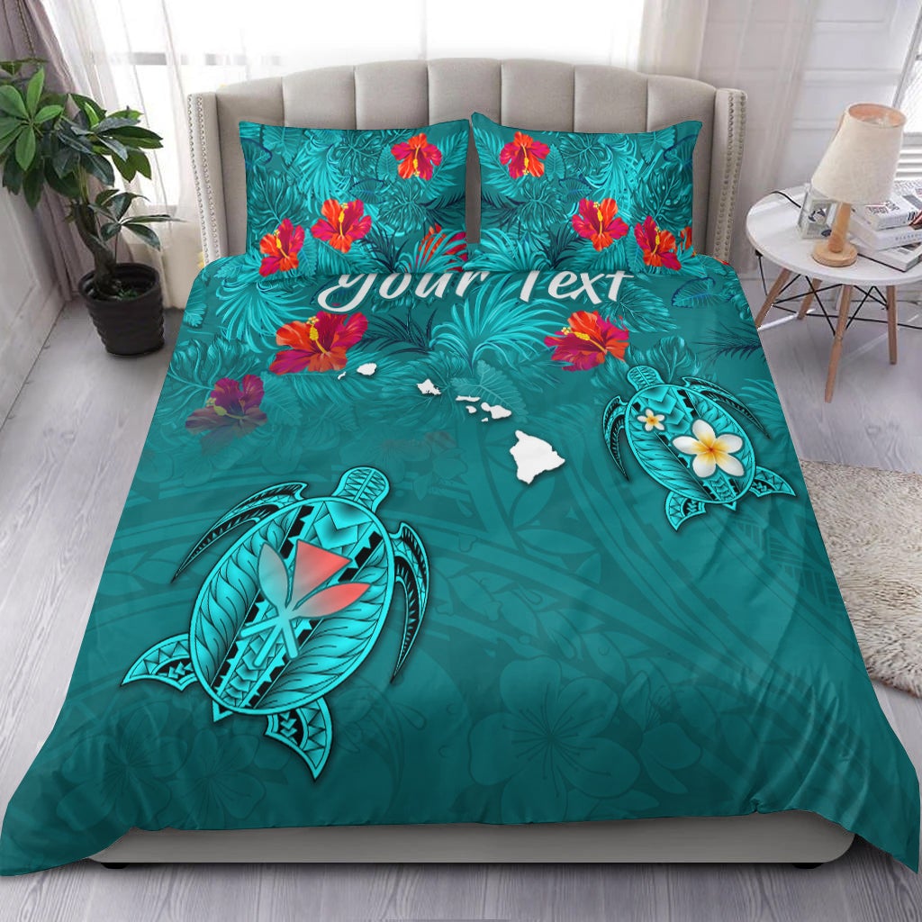 (Custom Personalised) Hawaiian Islands Bedding Set - Hawaii Tropical Flowers and Turtles Turquoise LT13 - Wonder Print Shop