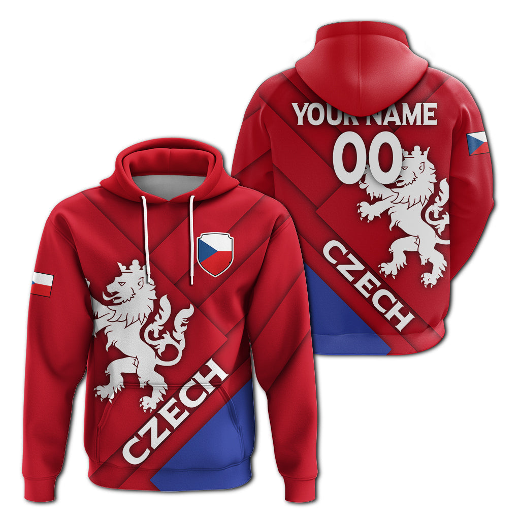 Red hoodie with Czech lion crest and diagonal CZECH flag stripe