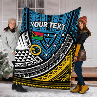 Large personalized tribal blanket with 'YOUR TEXT', blue shield, flag crest and yellow stripe