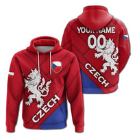 Red hoodie with Czech lion crest and diagonal CZECH flag stripe