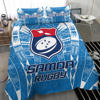Blue Samoa Rugby bedding set with crest shield and 'Samoa Rugby' text, includes 2 pillowcases