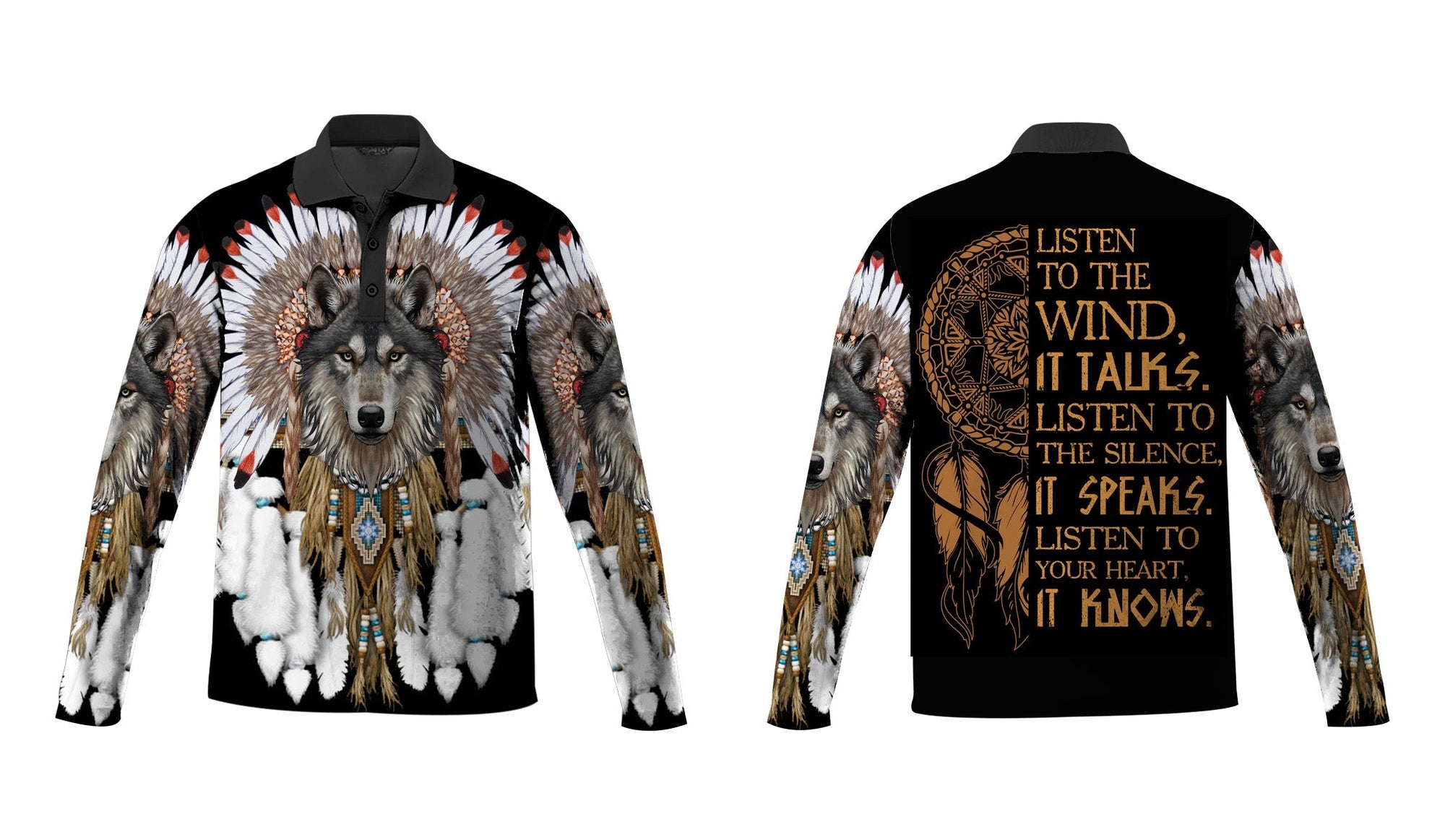 native-american-wolf-with-feather-headdress-polo-long-sleeve