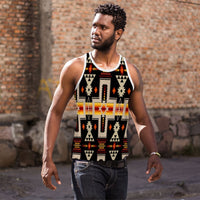 Men’s black tank top with all-over Native pattern in multicolor, sleeveless crew neck