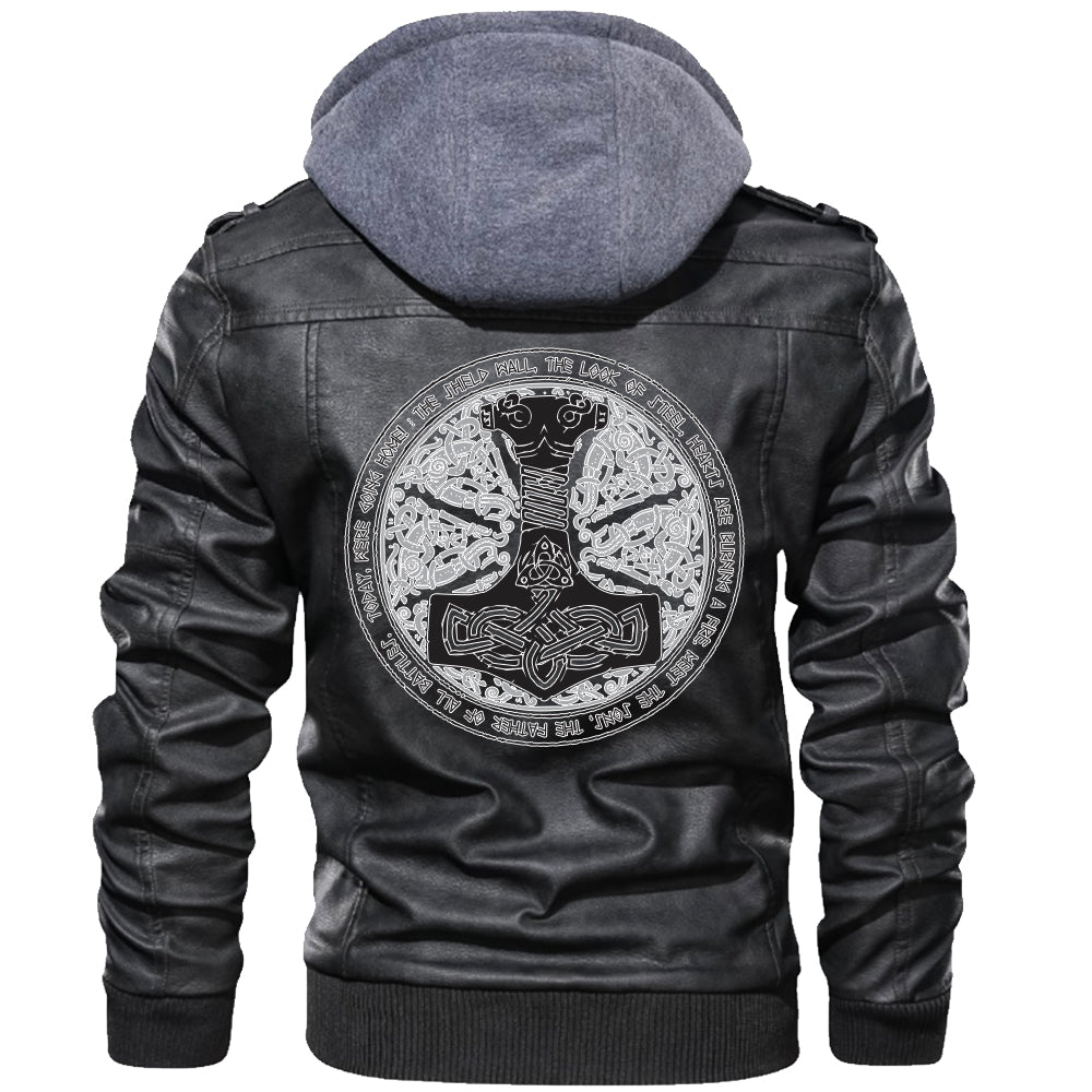 Viking Valknut Zipper Leather Jacket - Thor Hammer Mjlnir RLT12 - Wonder Print Shop