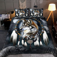 Wolf Native American 3D all-over printed bedding set with dreamcatcher and feathers