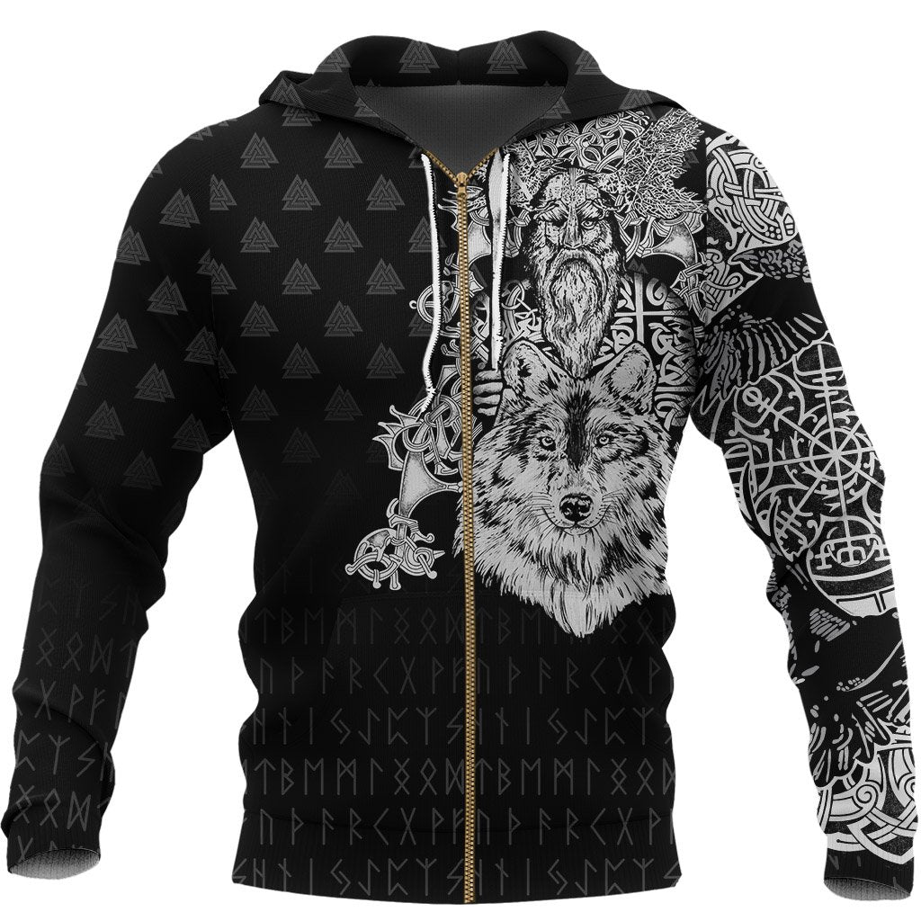 Viking Zip Hoodie - Old Norse Odin Tattoo RLT12 - Wonder Print Shop