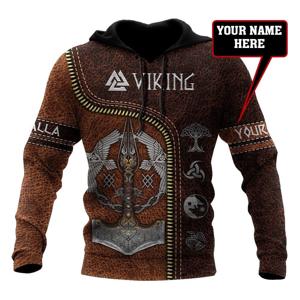 Custom Viking Clothing Viking Symbols Hoodie Leather Style RLT12 - Wonder Print Shop