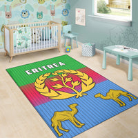 Eritrea area rug on floor with lion emblem, “ERITREA” lettering, and dog silhouettes