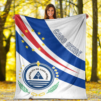 Cape Verde flag premium blanket draped flat, showing emblem, stripes, and diagonal lettering