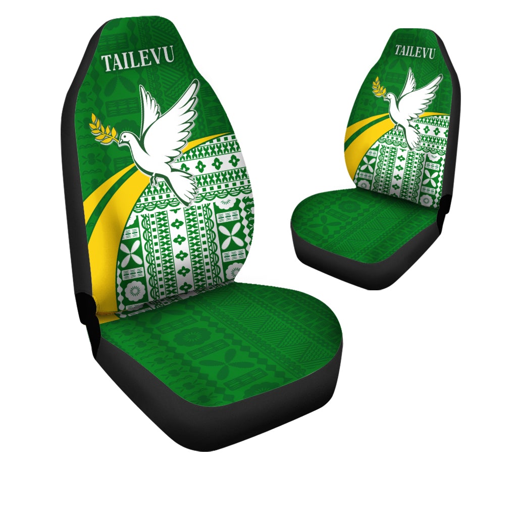 Tailevu Rugby Car Seat Covers Fiji Rugby Tapa Pattern Green LT13 - Wonder Print Shop