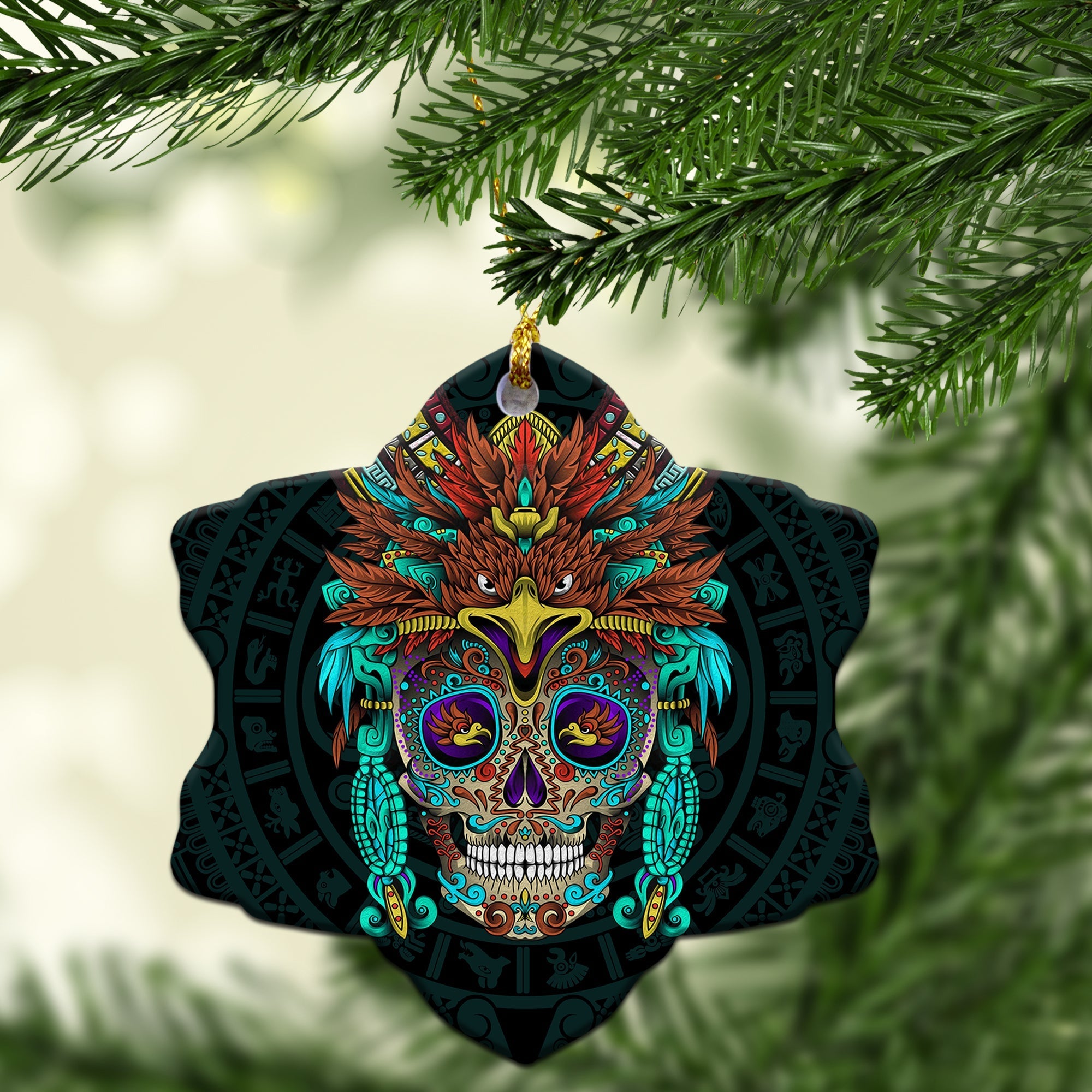 mexico-skull-eagle-green-christmas-ornament-lt13