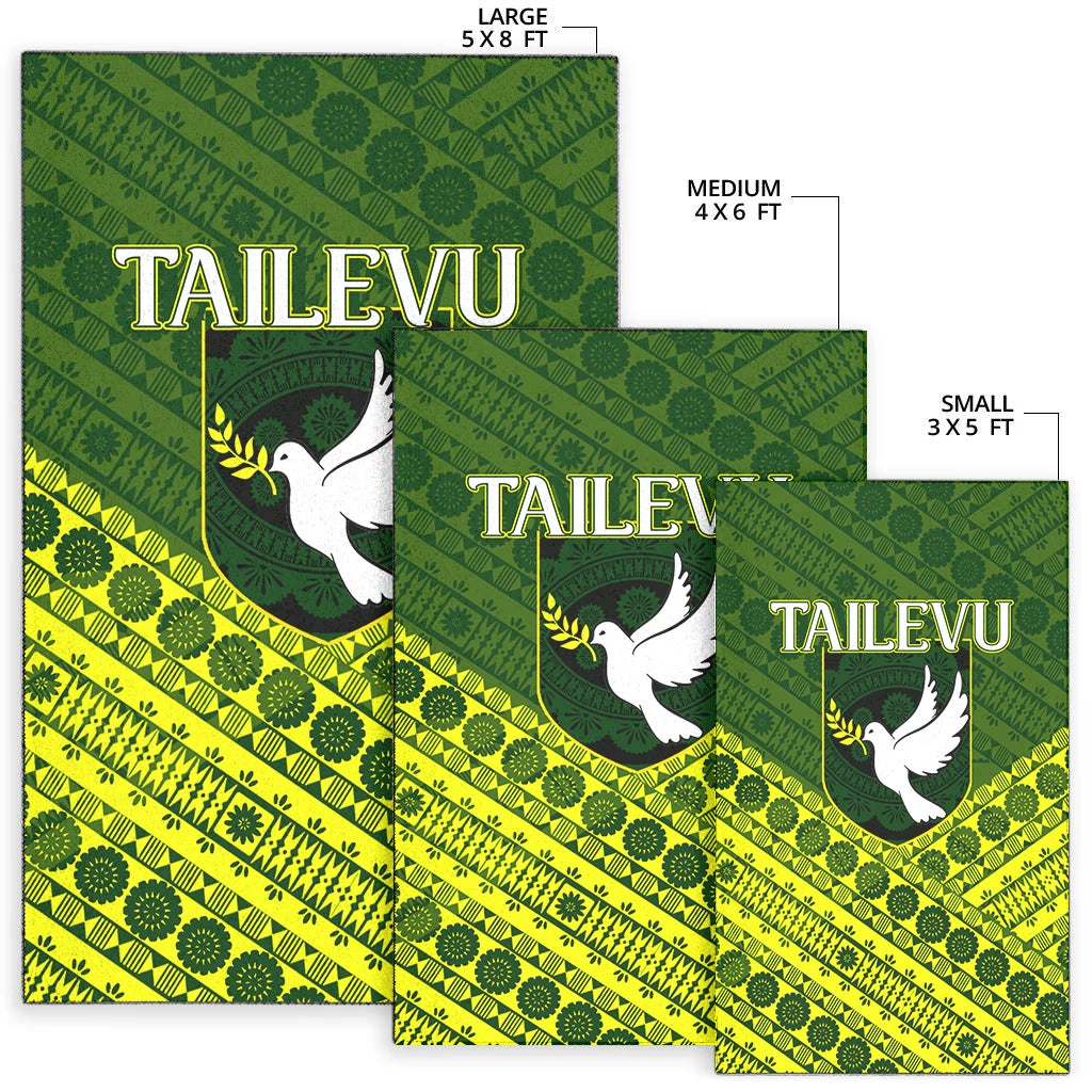 Tailevu rug sizes shown: Large 5x8 ft, Medium 4x6 ft, Small 3x5 ft