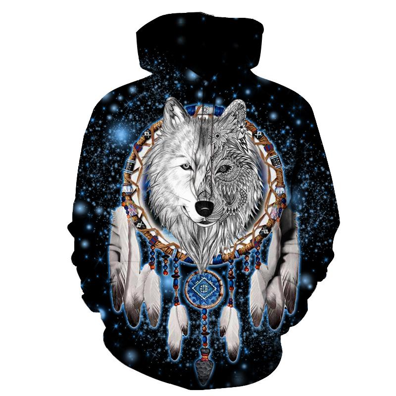 White Wolf Dreamcatcher Native American All Over Hoodie LT10 - Wonder Print Shop