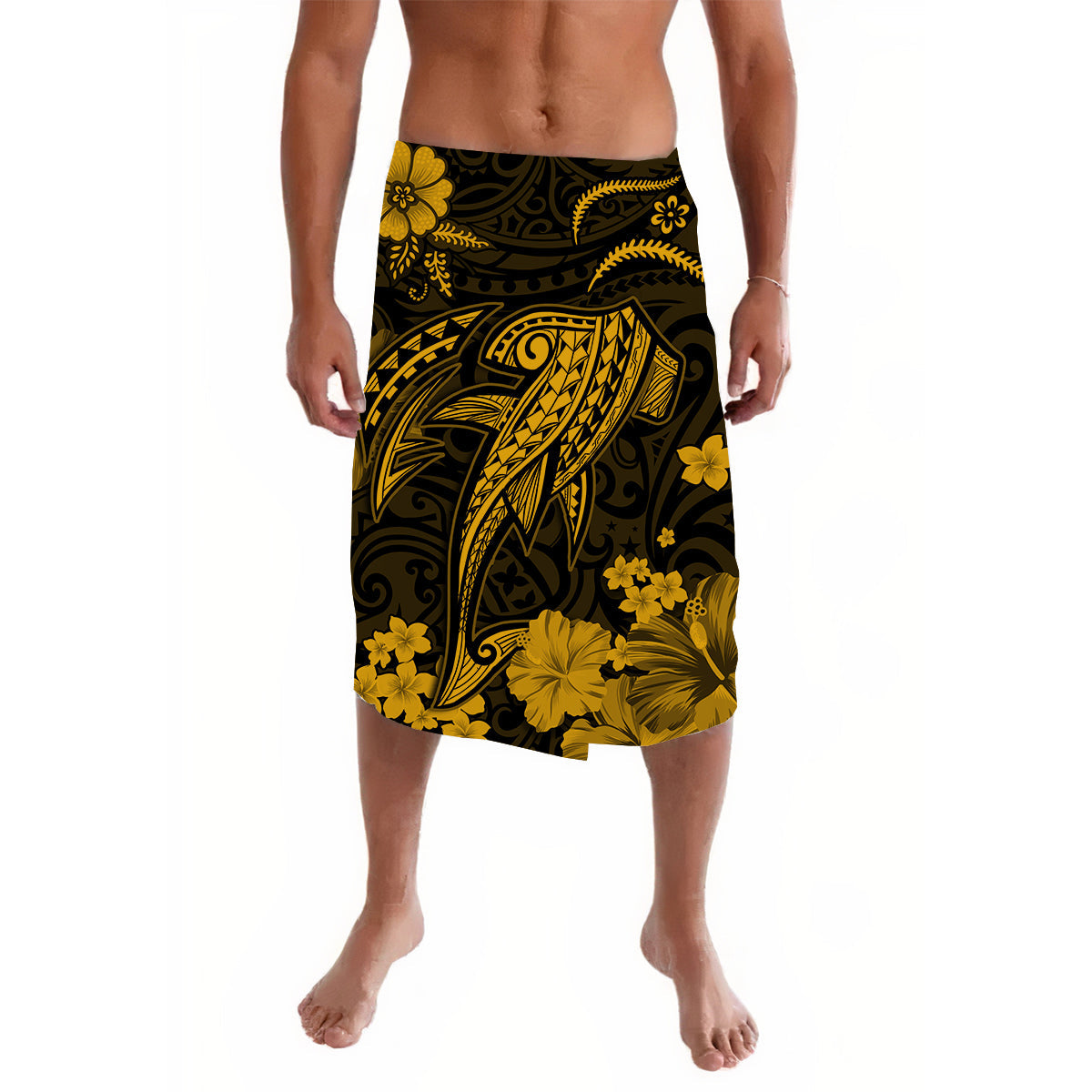 Gold and black shark with floral print lavalava skirt