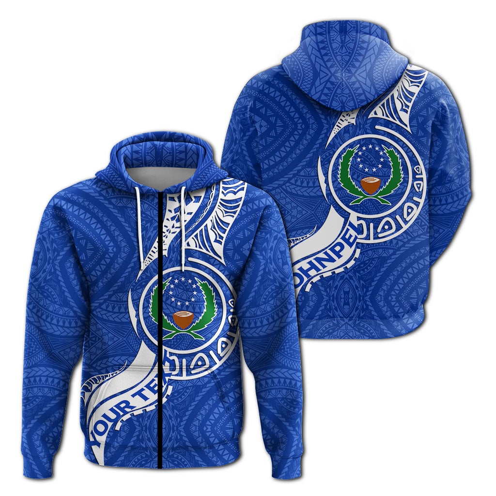 Custom Pohnpei Zip Up Hoodie Micronesia Pride Blue LT12 - Wonder Print Shop