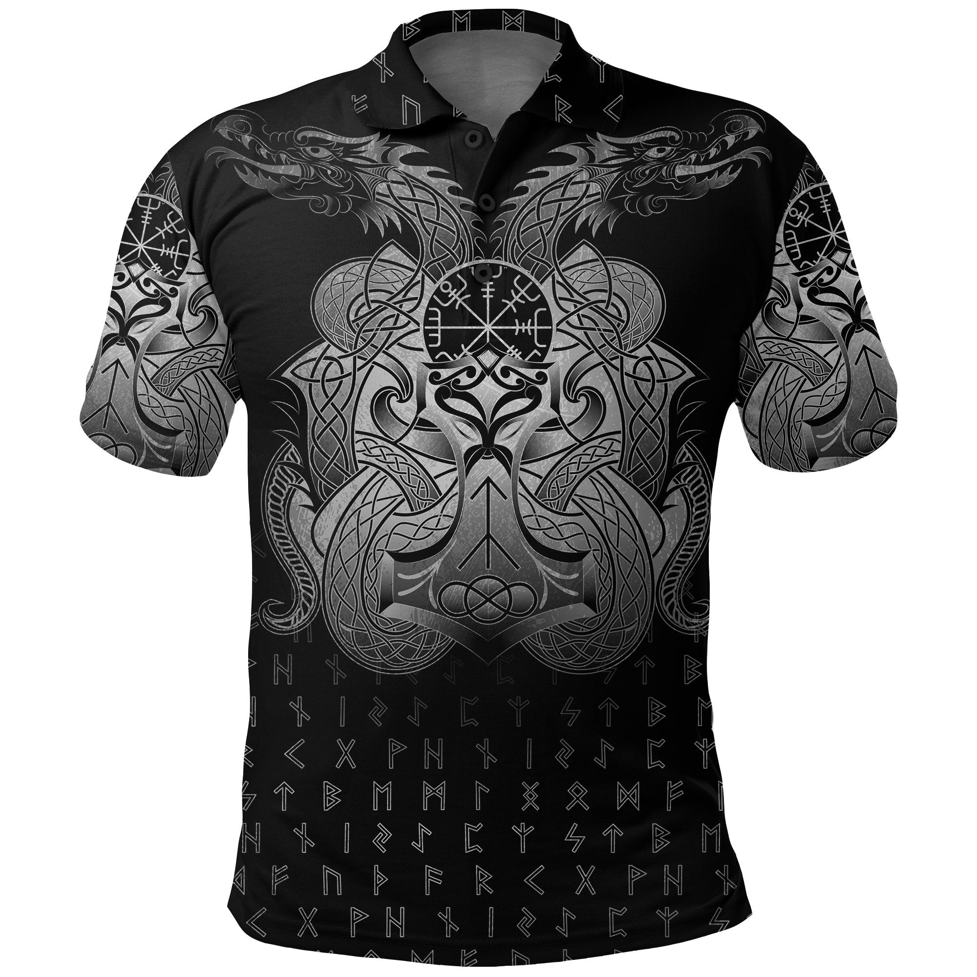 Viking Polo Shirt Vegvisir Mjolnir and Dragon Norse Tattoo RLT12 - Wonder Print Shop