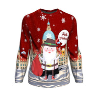 Red unisex sweatshirt with snowman, snowflakes, and “Frohe Weihnachten” front graphic