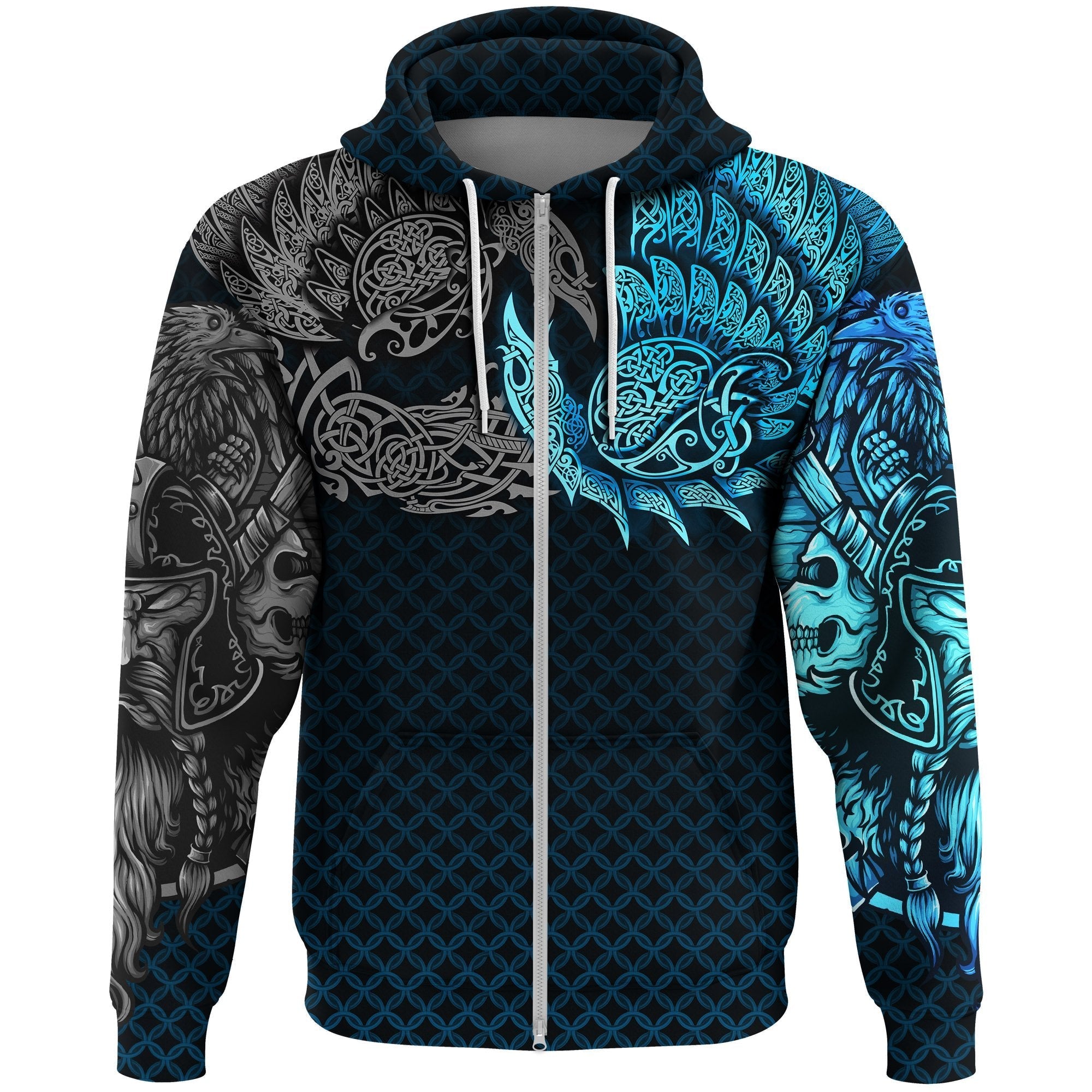 Viking Zip Hoodie Ravens Of Midgard Blue RLT12 - Wonder Print Shop