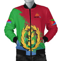 Eritrea Bomberjacke mit Löwenmotiv, Ärmel-Flaggenpatches, gerippter Kragen und Bündchen
