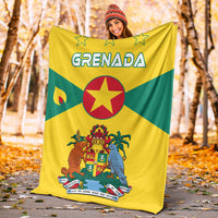 Grenada flag blanket draped outdoors in yellow and green with red star and coat of arms