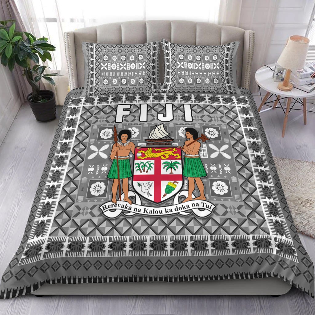 Fiji Bedding Set Pattern - Fijian Tapa Pattern Grey LT13 - Wonder Print Shop