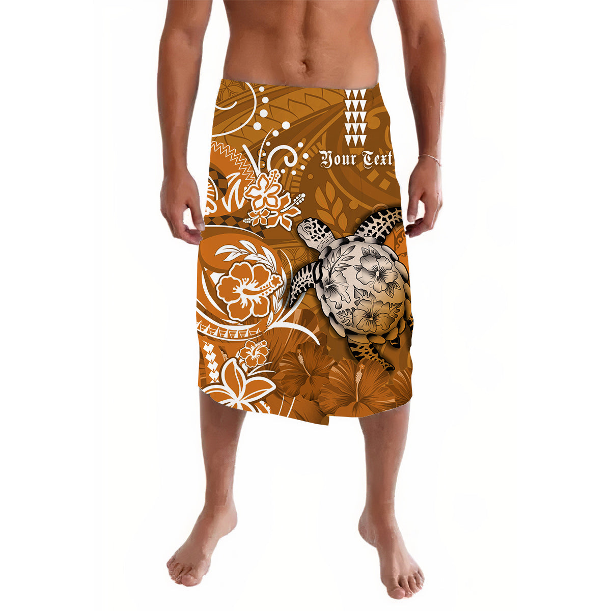 Gold lavalava sarong with sea turtle and floral Polynesian print