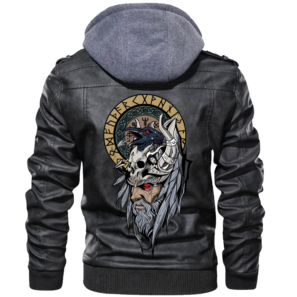 Viking Valknut Zipper Leather Jacket - Odin Head RLT12 - Wonder Print Shop