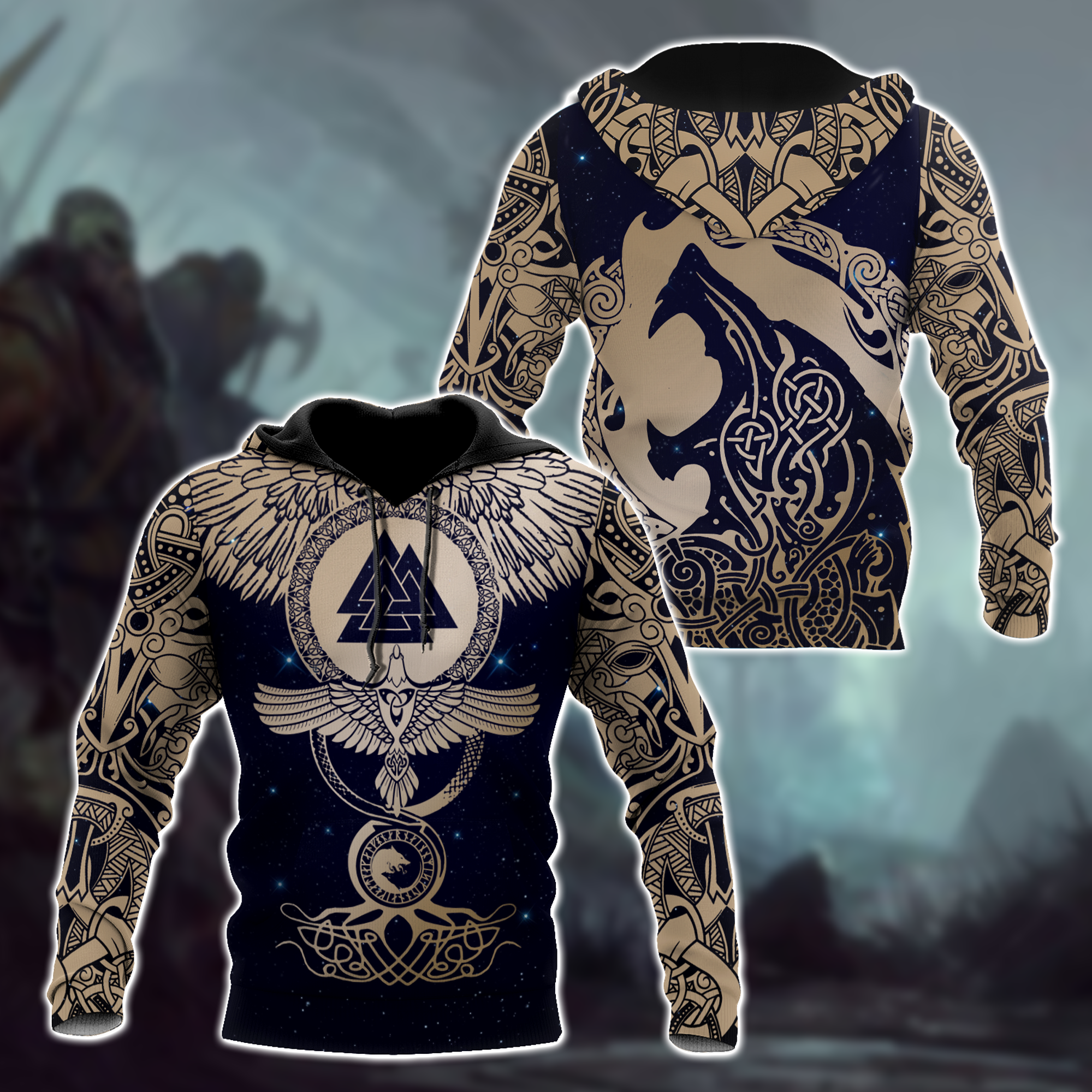 Viking Clothing Viking Wolf and Ravens Hoodie RLT12 - Wonder Print Shop