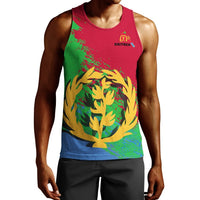 Eritrea men’s tank top with multicolor crest graphic, sleeveless crew neck