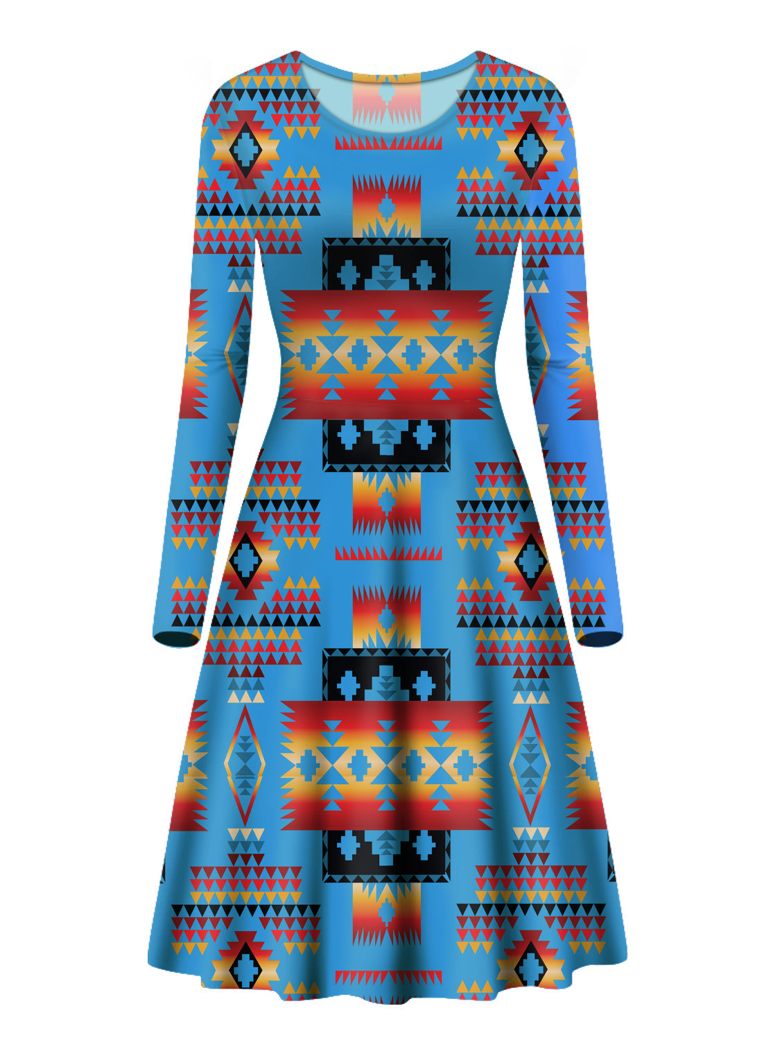 navy-pattern-native-american-long-sleeve-dress