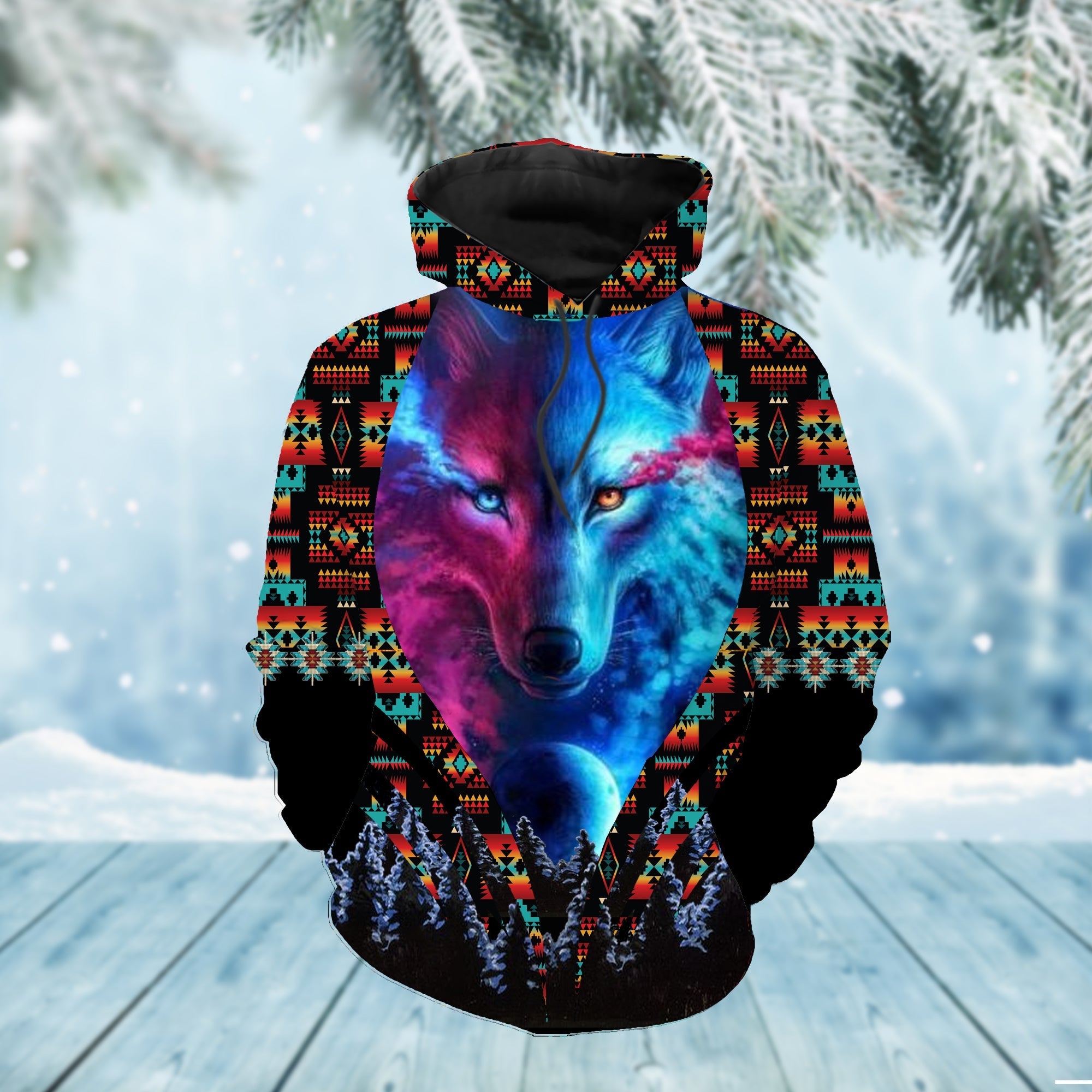 Native American Ice Fire Wolf 3D Hoodie LT10 - Wonder Print Shop