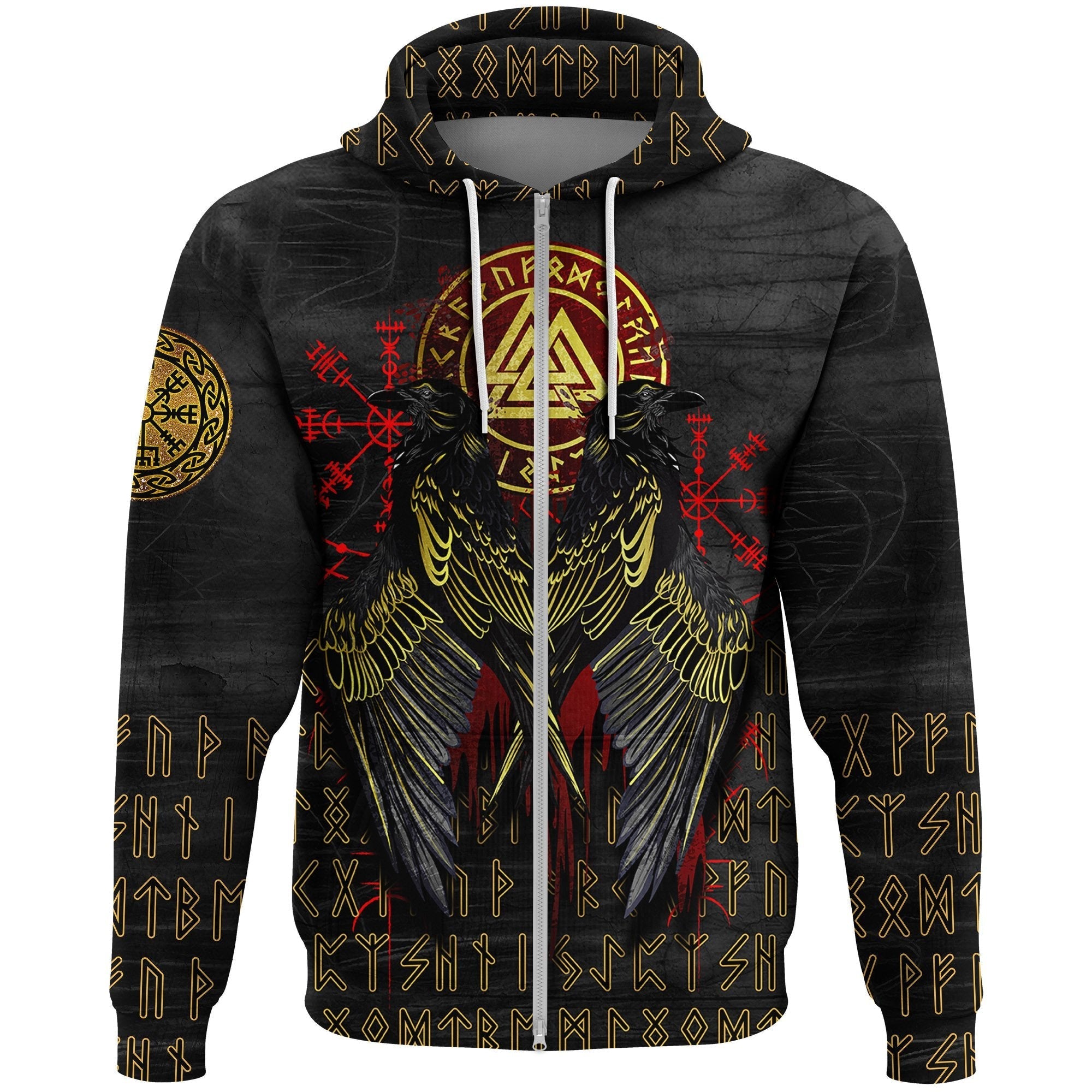 Viking Zip Hoodie - Vikings Valknut and Ravens Tattoo RLT12 - Wonder Print Shop