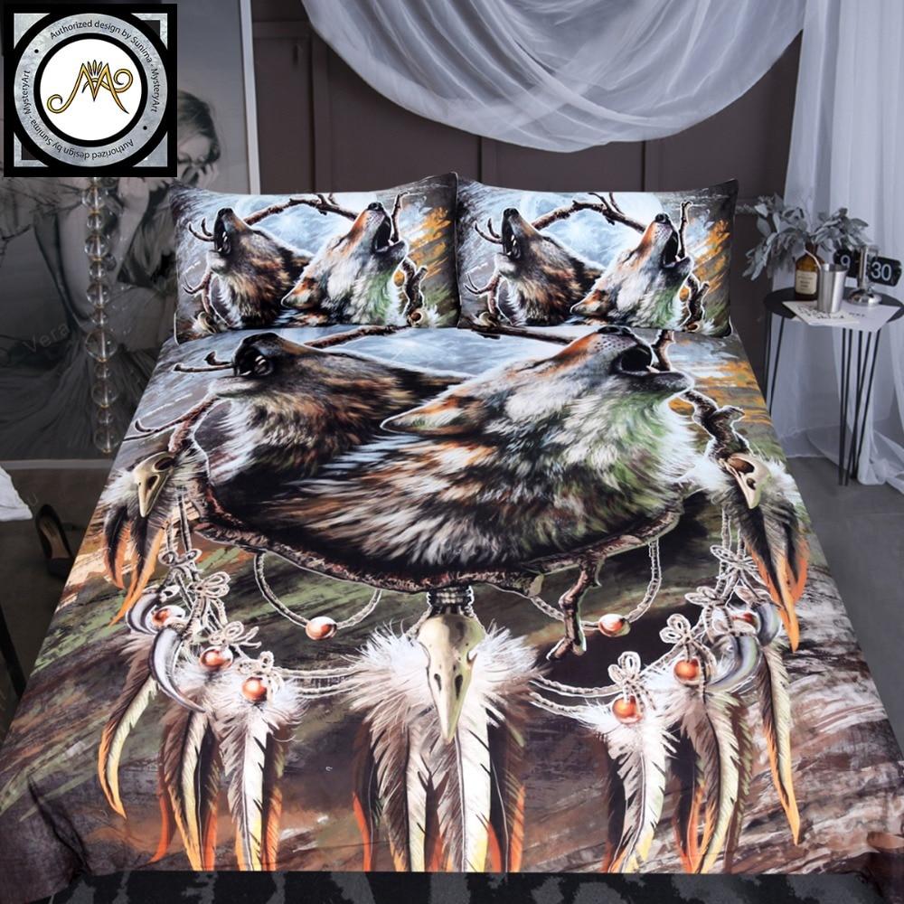 Howling Wolves Dreamcatcher Native American Bedding Set LT10 - Wonder Print Shop