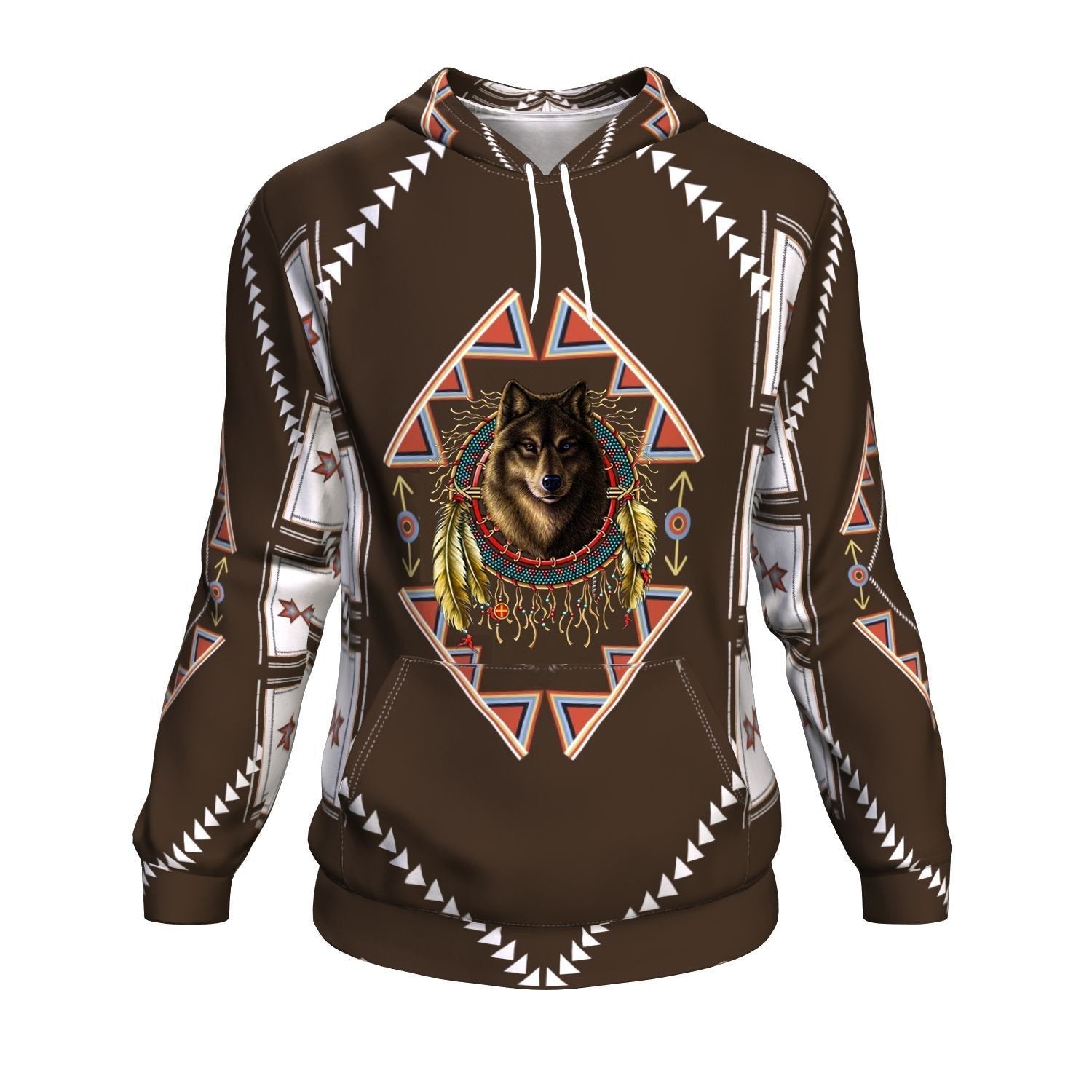 Wolf Dreamcatcher Brown Native American Pride All Over Hoodie LT10 - Wonder Print Shop