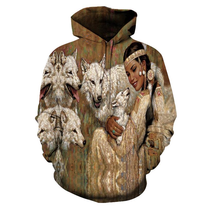 The Wolf White Women Native American All Over Hoodie LT10 - Wonder Print Shop