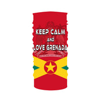 Grenada-themed bandana tube, red with Keep Calm and Love Grenada and Grenada star