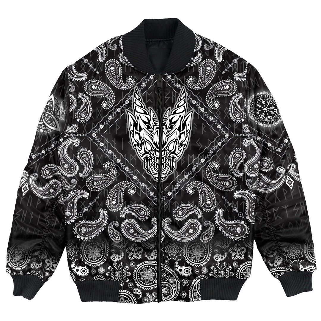 Viking Bomber Jacket Abstract Horned Dragon with Bandana Paisley Style RLT12 - Wonder Print Shop