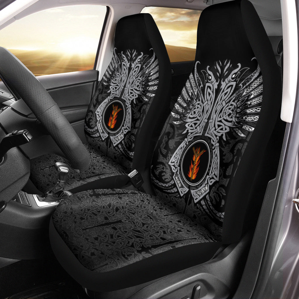 Viking Car Seat Covers Algiz Rune, Raven Tattoo RLT12 - Wonder Print Shop