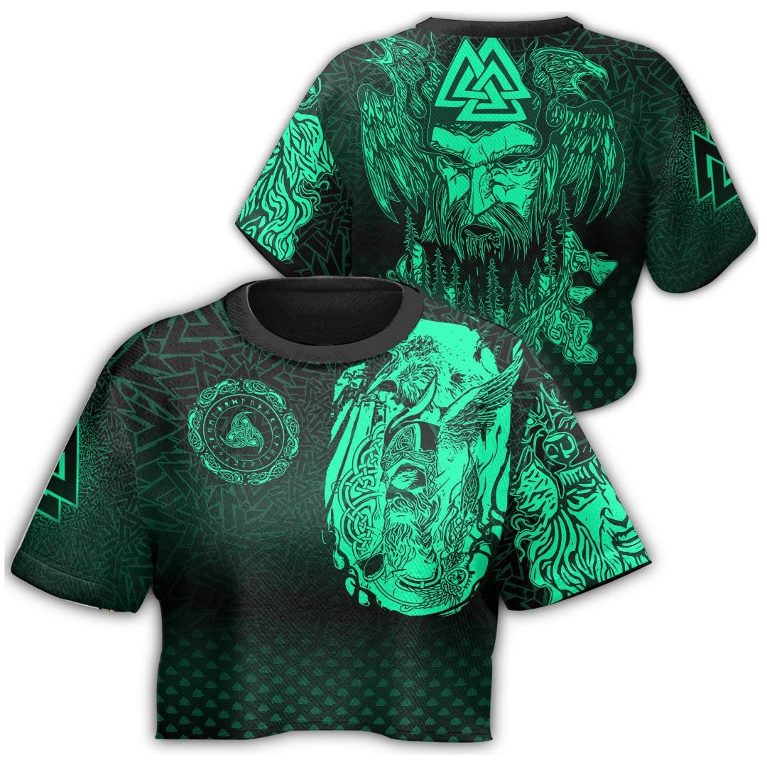 viking-clothing-viking-odin-raven-tattoo-style-green-version-croptop-t-shirt