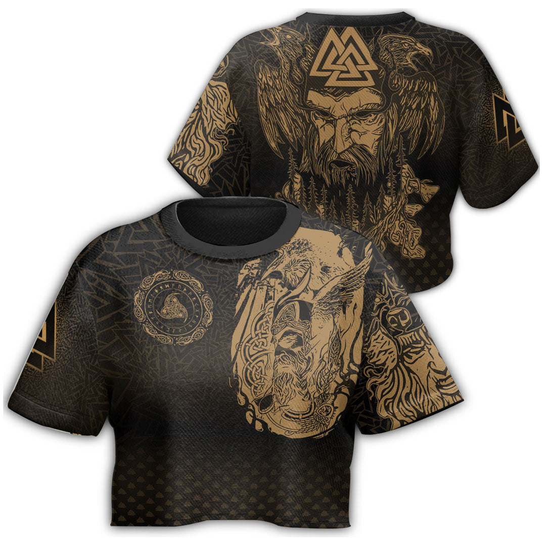 viking-clothing-viking-odin-raven-tattoo-style-gold-version-croptop-t-shirt