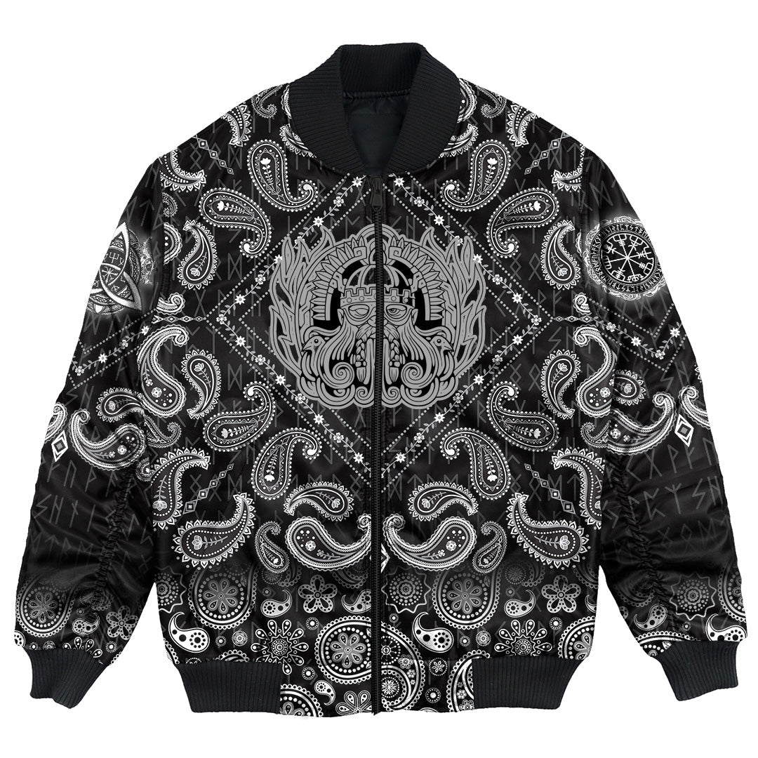 Viking Bomber Jacket Ancient Scandinavian God Odin with Bandana Paisley Style RLT12 - Wonder Print Shop