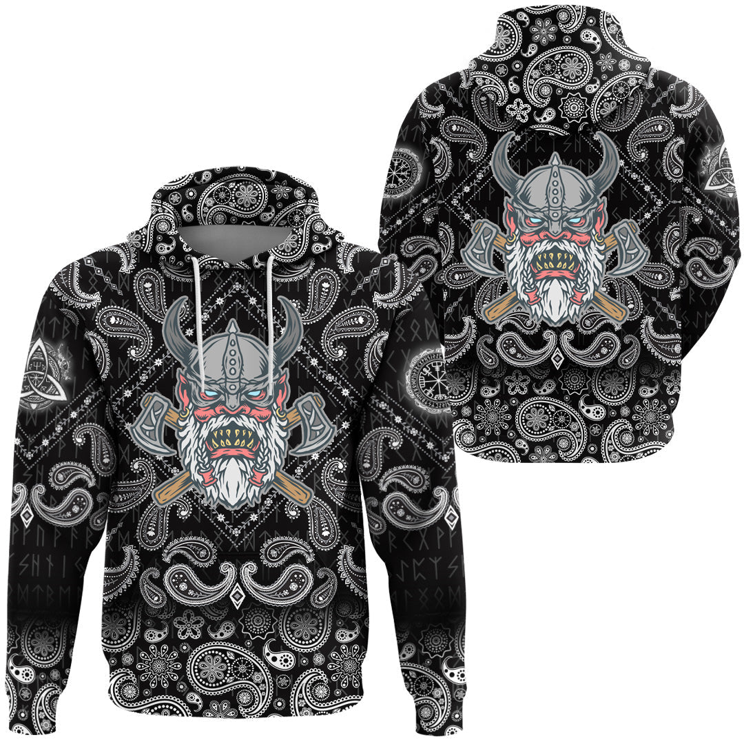 Viking Hoodie Angry Old with Bandana Paisley Style RLT12 - Wonder Print Shop