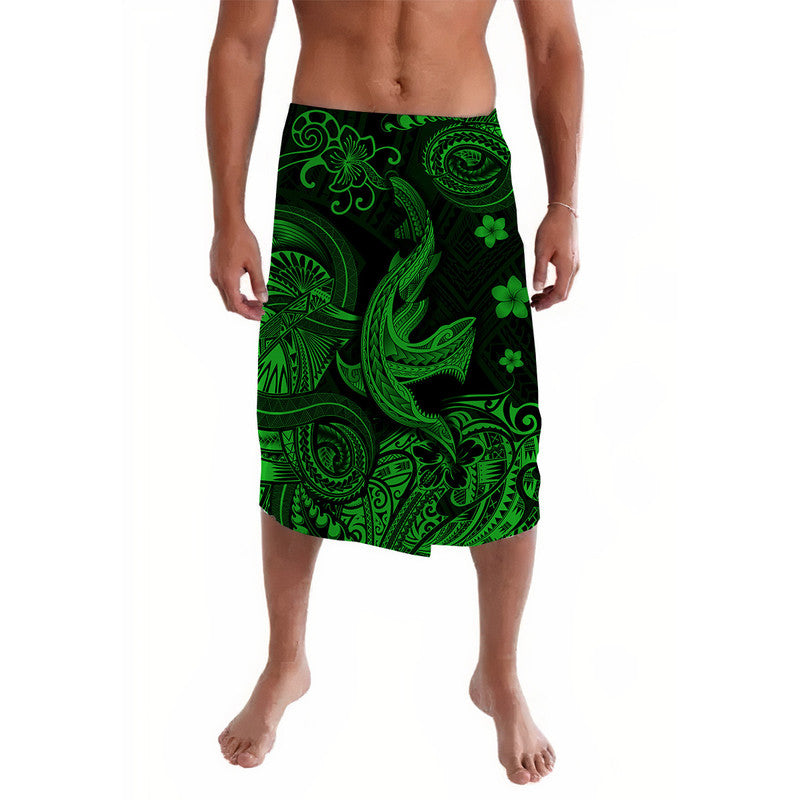 Green and black Polynesian print lavalava skirt with elastic waistband