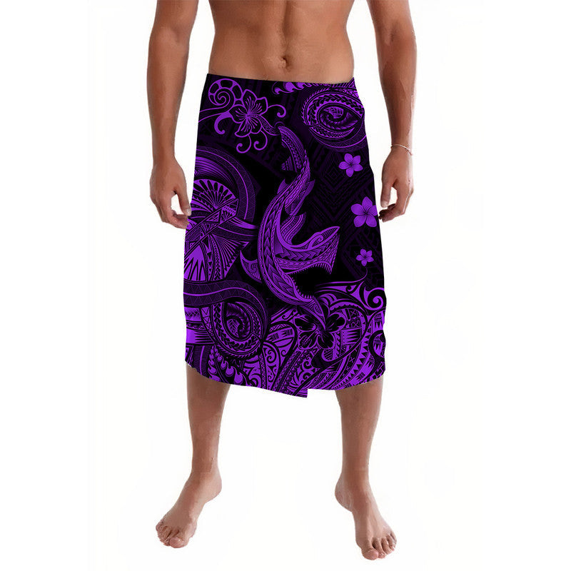 Purple Polynesian lavalava sarong skirt with bold tribal swirl and flower print